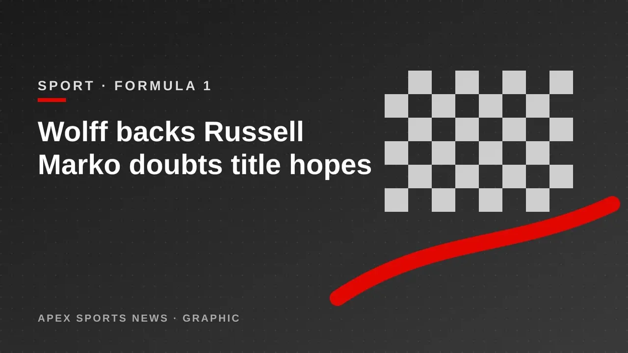 Apex Sports News graphic: George Russell title hopes defended by Toto Wolff as Kimi Antonelli nears F1 crown