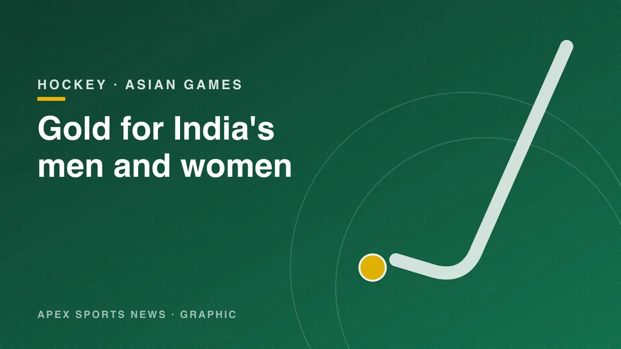 Graphic of a hockey stick and ball for India's Asian Games hockey golds